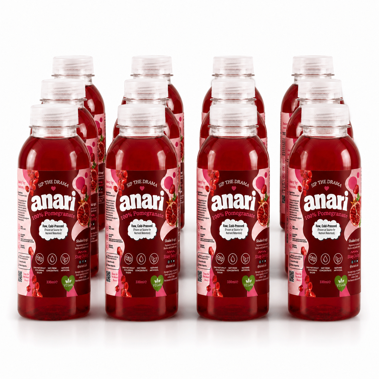 Eight bottles of ANARI pomegranate juice